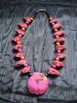 Pink and black felt bead necklace